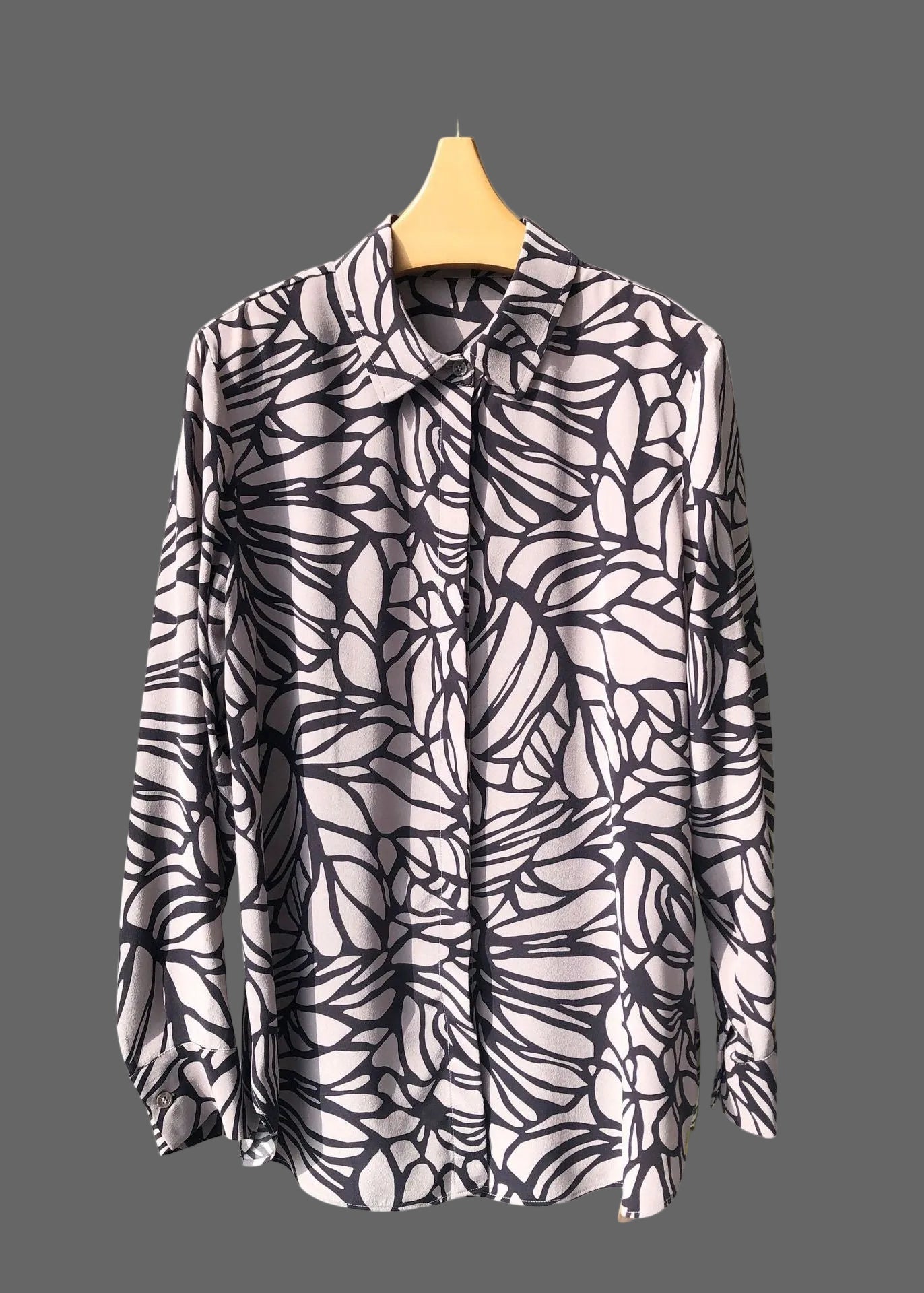 Sand-Washed Mulberry Silk Shirt with Hand-Drawn Woodgrain Print