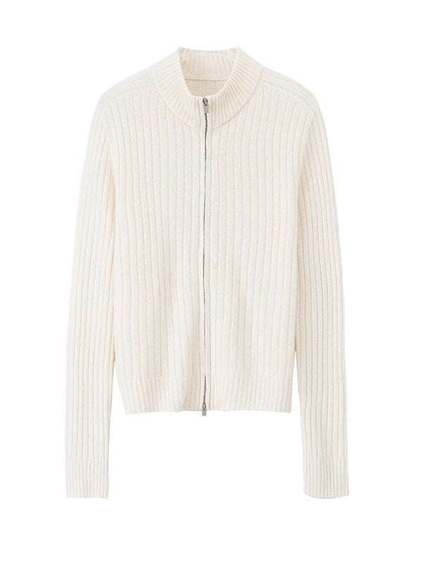 Women’s Wool Ribbed Zip Cardigan – Slim Fit
