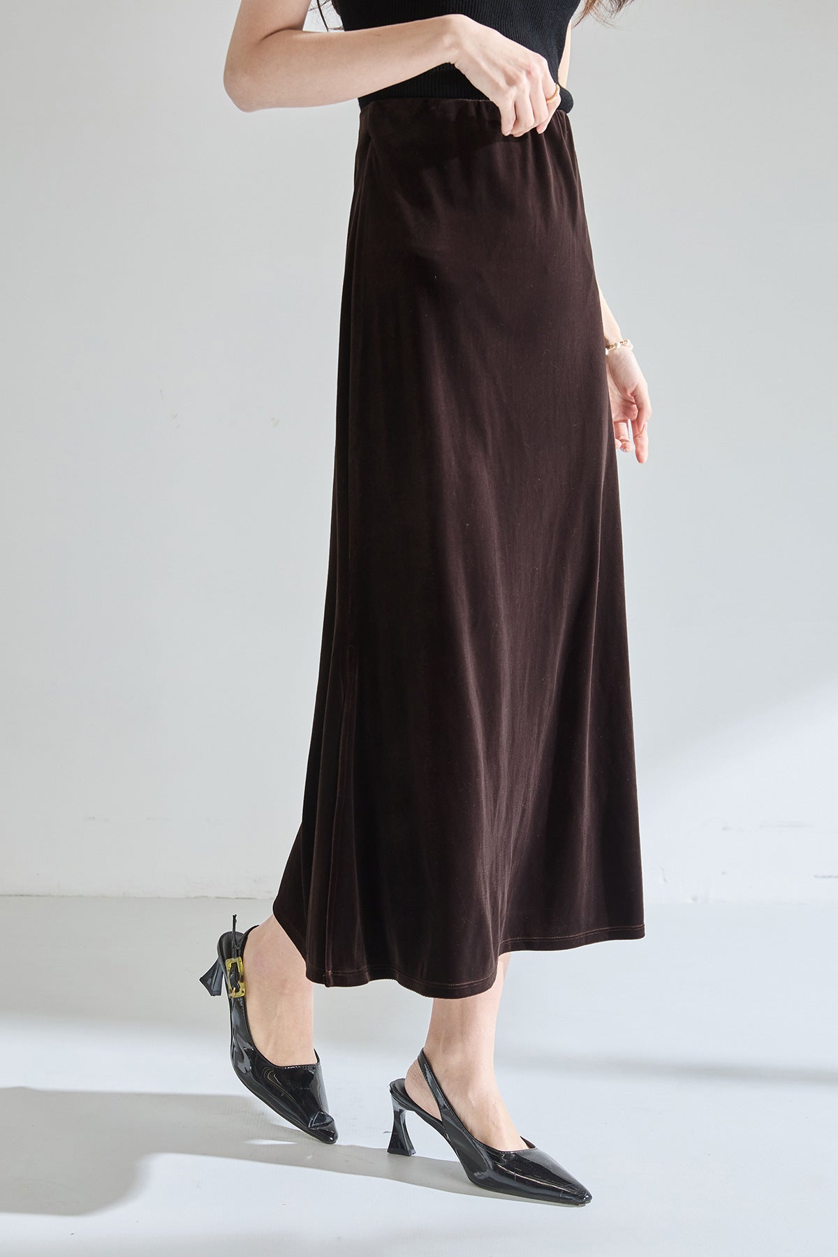 Velvet Midi Skirt for Women | High-Waist Elegant Skirt