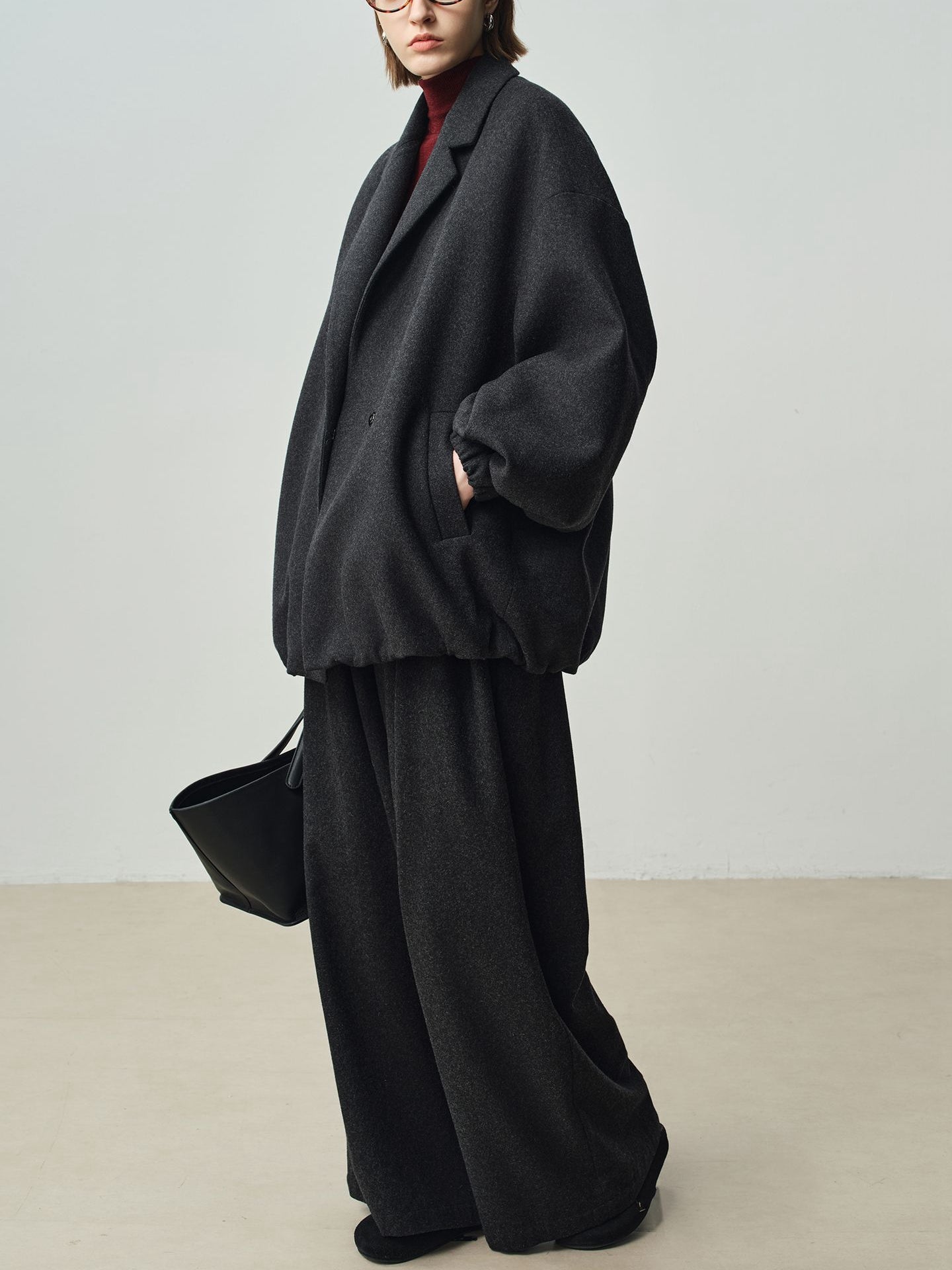 Women’s Grey Wool Short Coat – Relaxed Fit