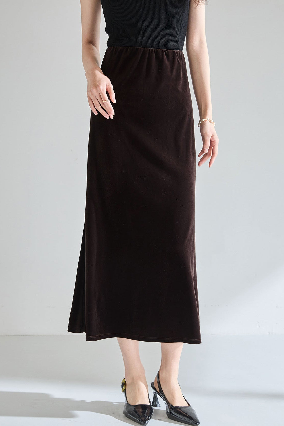 Velvet Midi Skirt for Women | High-Waist Elegant Skirt