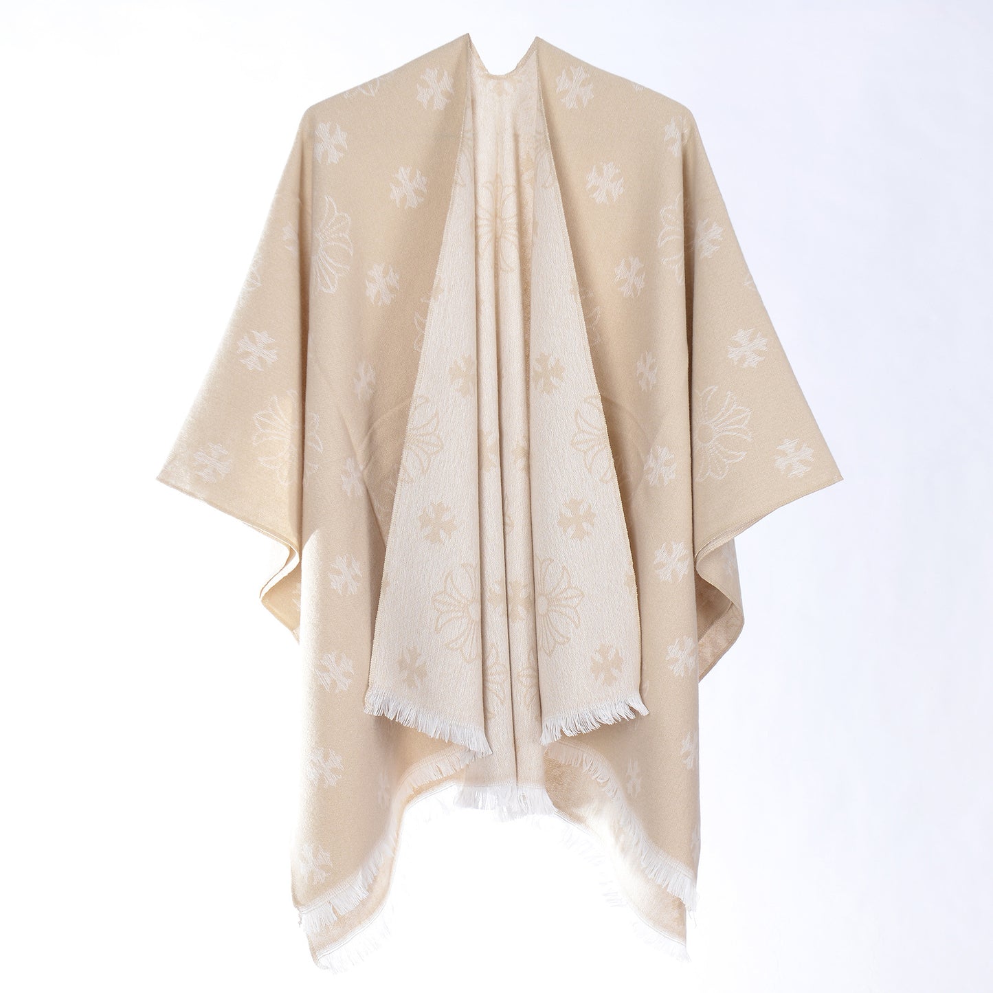 Cashmere-Feel Striped Poncho Shawl 2026031