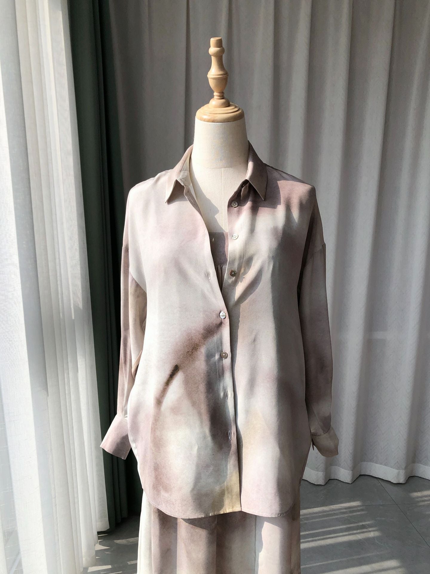 2025 New Ink-Wash Gradient Oversized Relaxed Heavy Washed Silk Shirt - 100% Mulberry Silk Women's Blouse