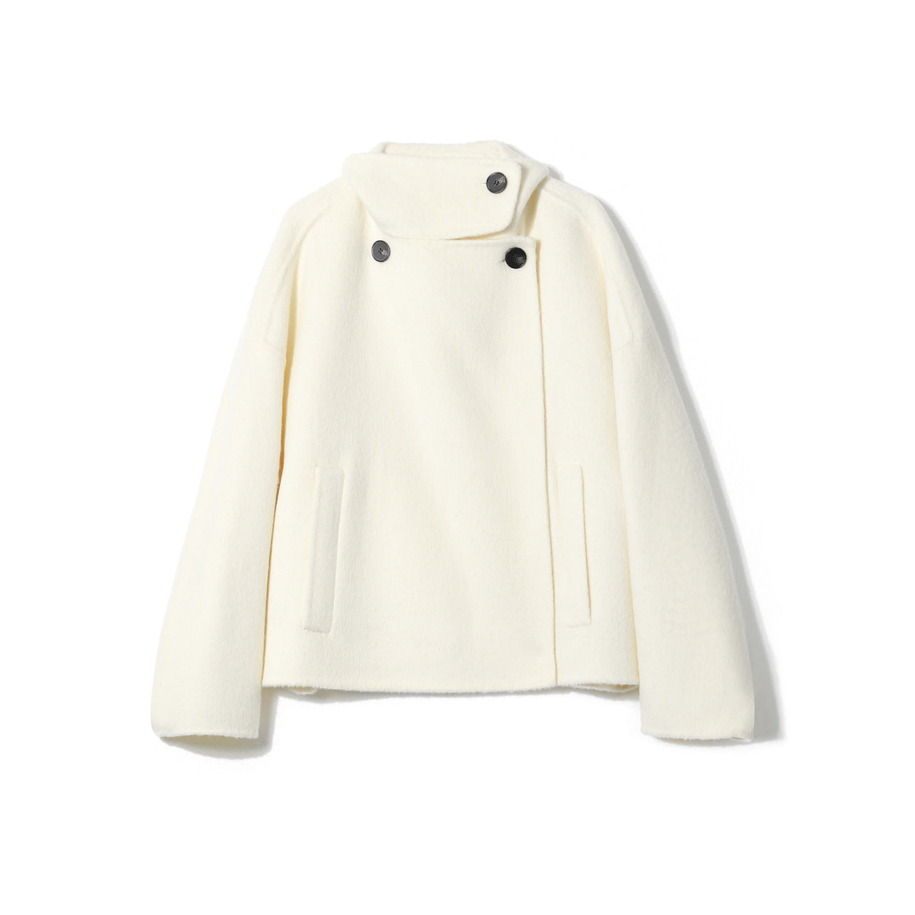 Women’s Double-Faced Wool-Blend Short Coat – Soft Rabbit Hair Blend Jacket