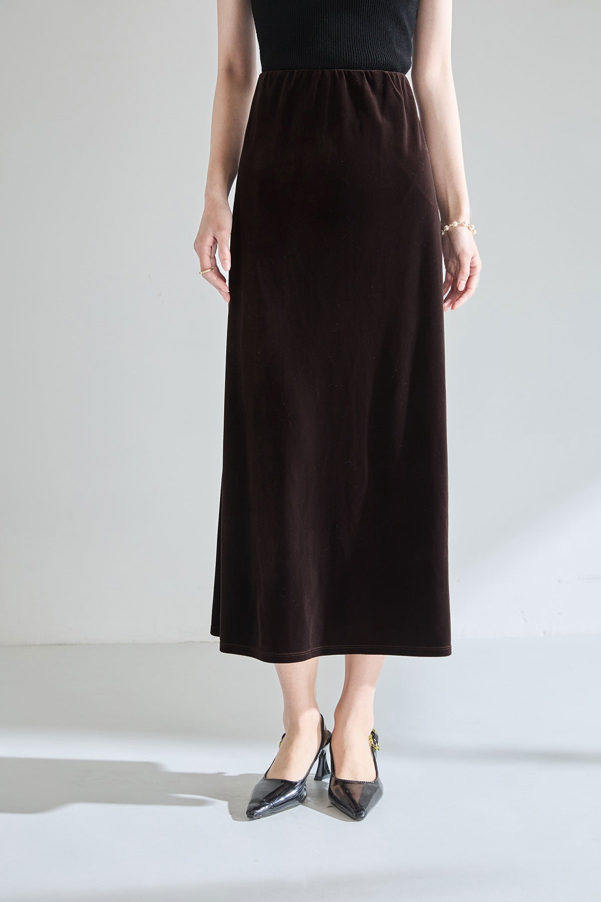 Velvet Midi Skirt for Women | High-Waist Elegant Skirt