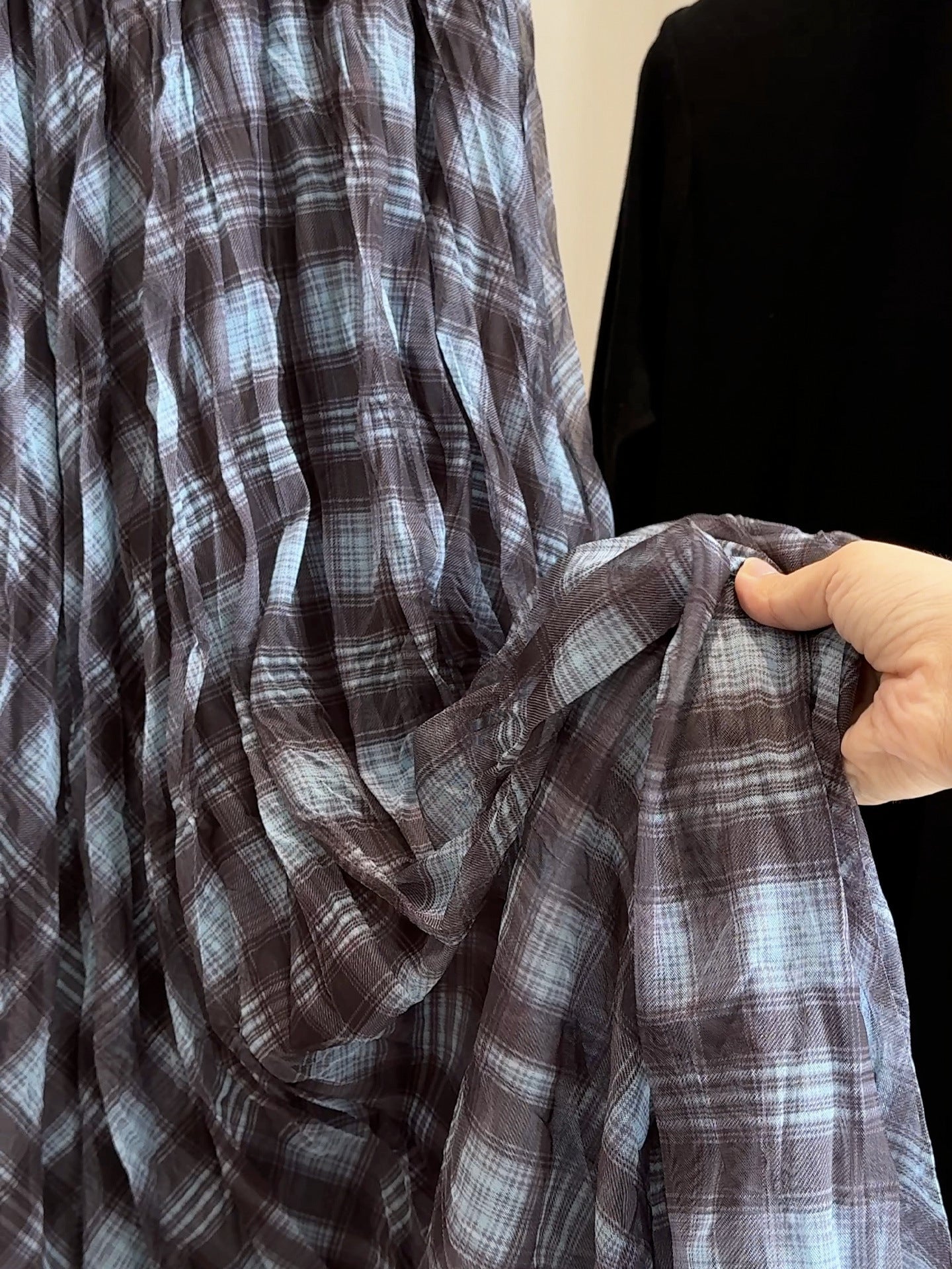 Plaid Mesh Layered Midi Skirt