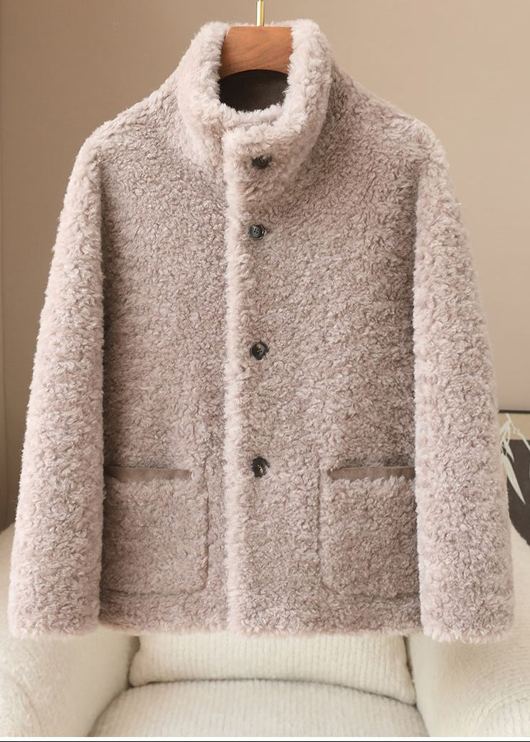 Reversible Genuine Shearling Coat – 100% Wool Stand Collar Jacket