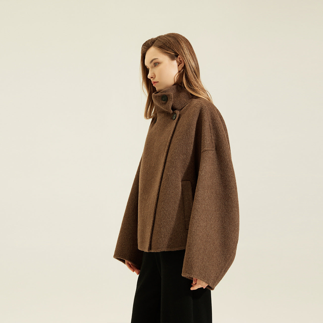 Women’s Double-Faced Wool-Blend Short Coat – Soft Rabbit Hair Blend Jacket