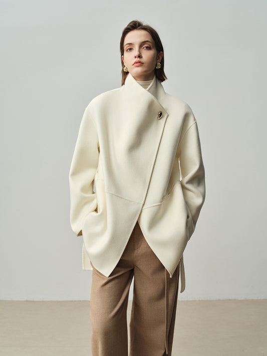 Asymmetric Wool-Cashmere Coat — Elegant Wrap Design