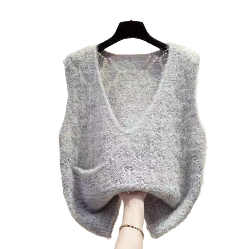 V-Neck Knit Sweater Vest-JD34814