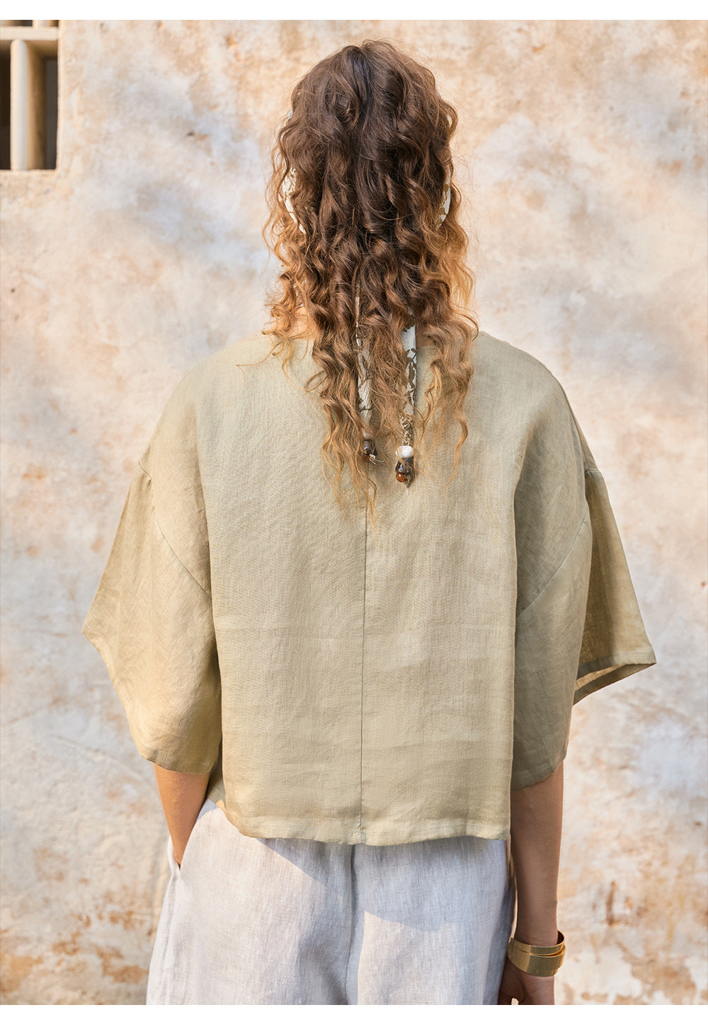100% Linen Bell Sleeve Top