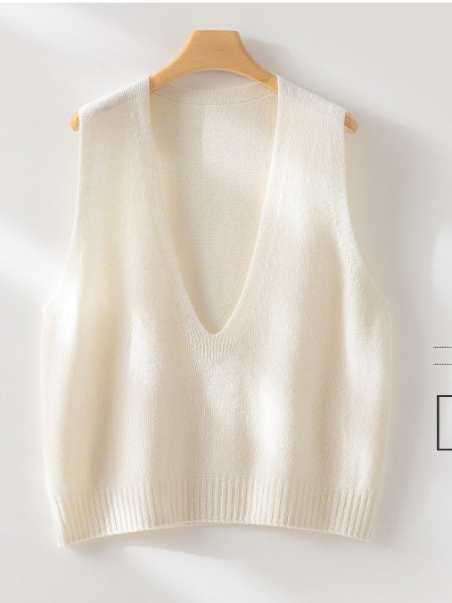 Women's V-Neck Layering Vest – 100% Wool Knit