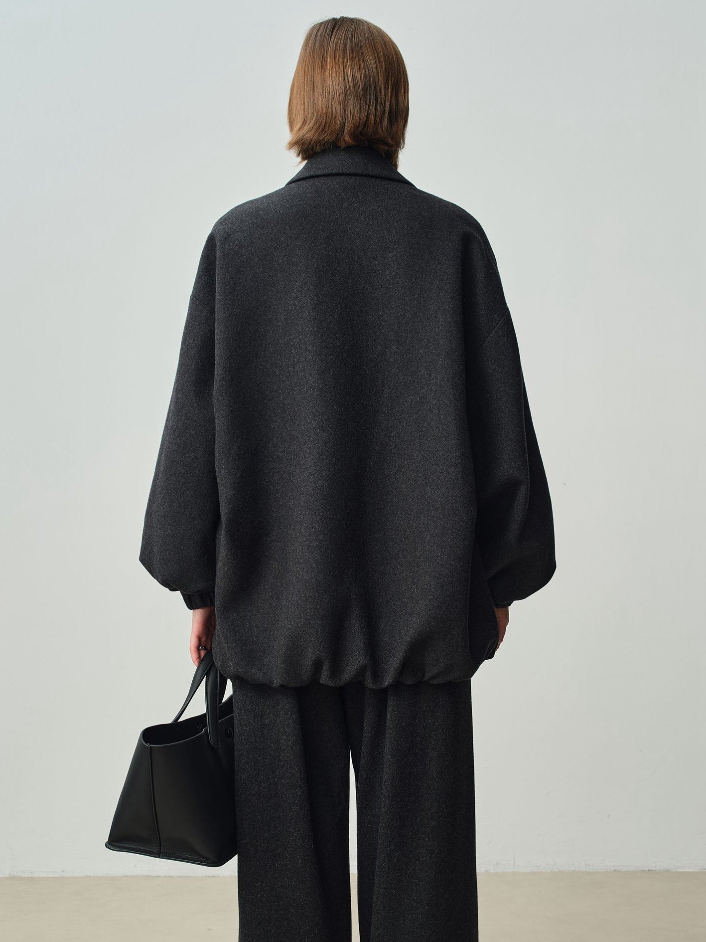 Women’s Grey Wool Short Coat – Relaxed Fit