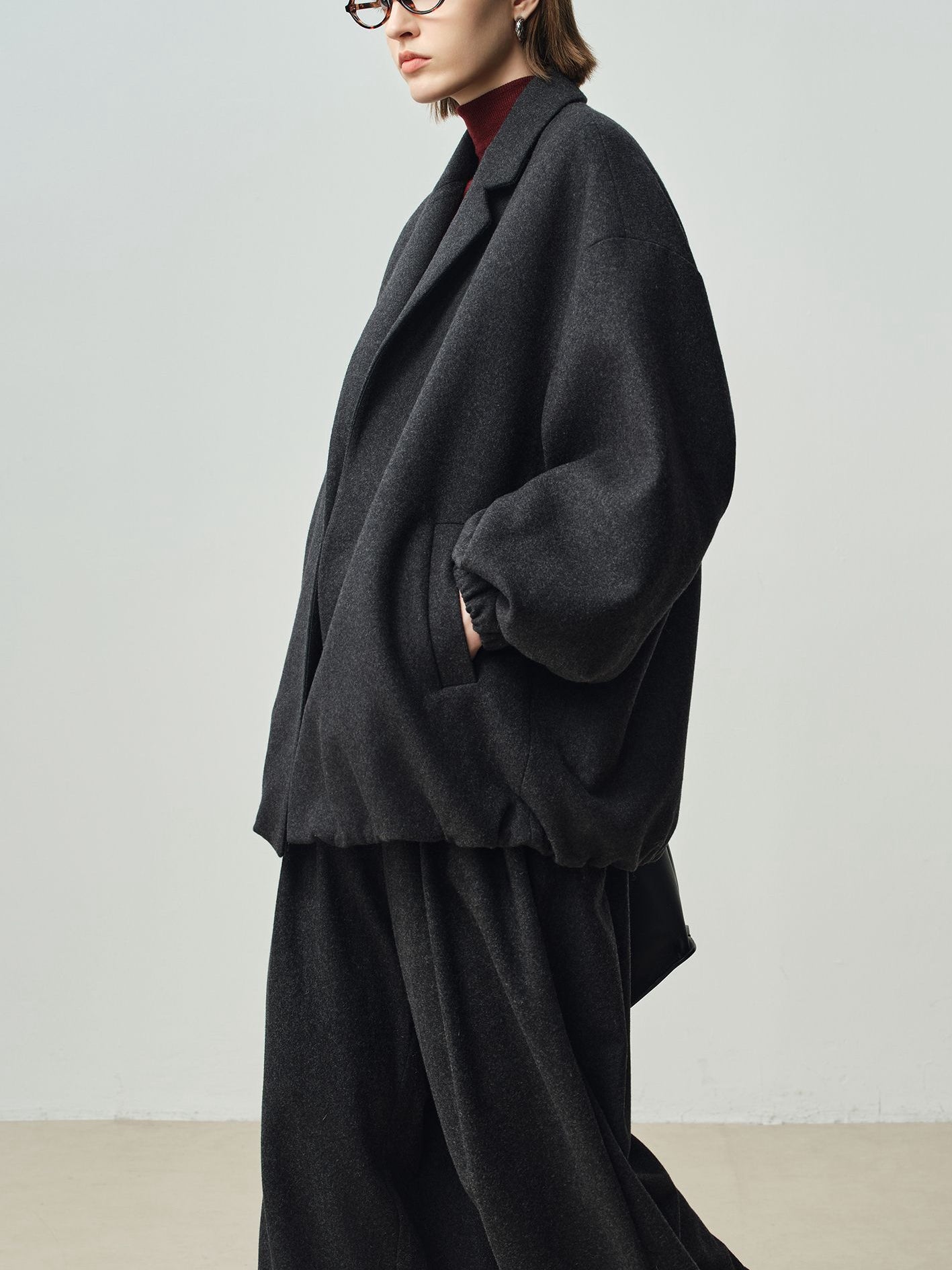 Women’s Grey Wool Short Coat – Relaxed Fit