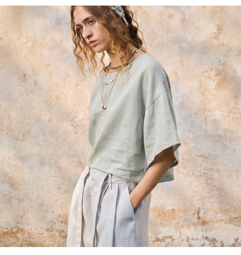 100% Linen Bell Sleeve Top