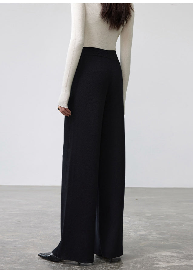 Machine-Washable Wool Blend Wide-Leg Pants