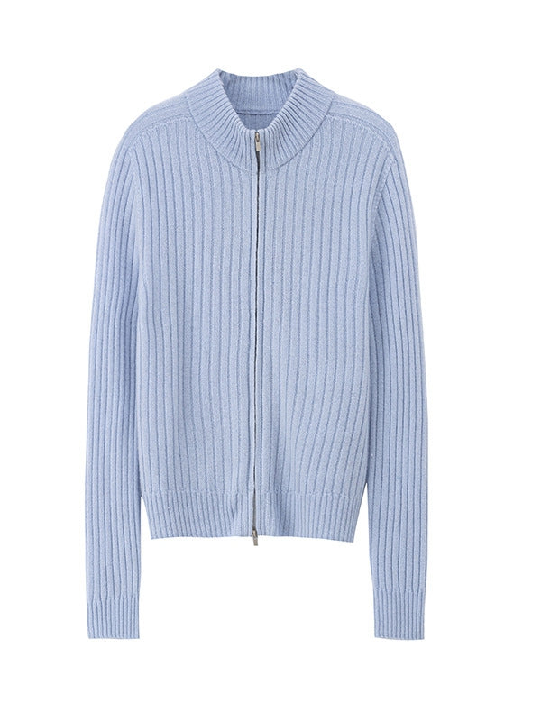 Women’s Wool Ribbed Zip Cardigan – Slim Fit