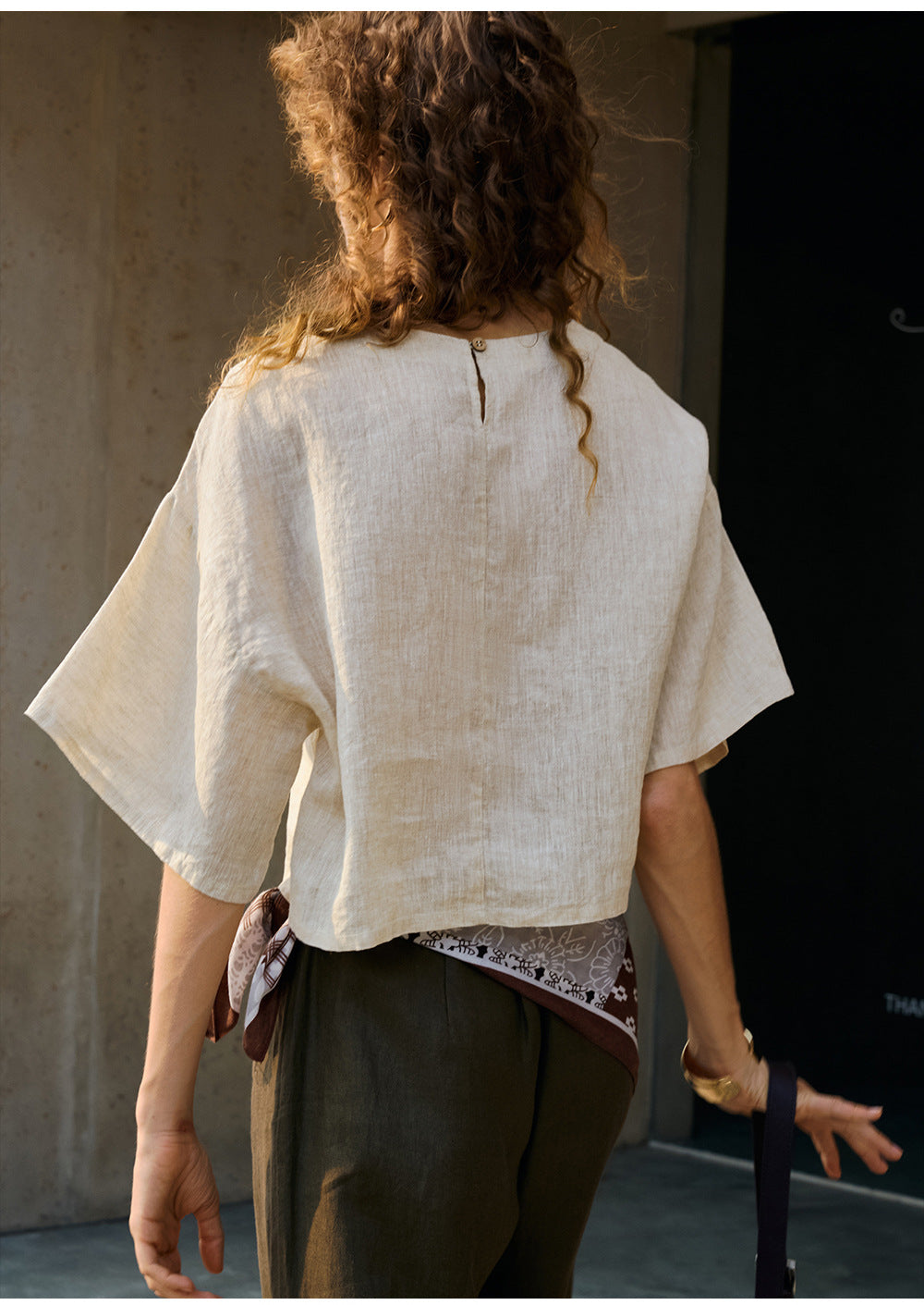 100% Linen Bell Sleeve Top