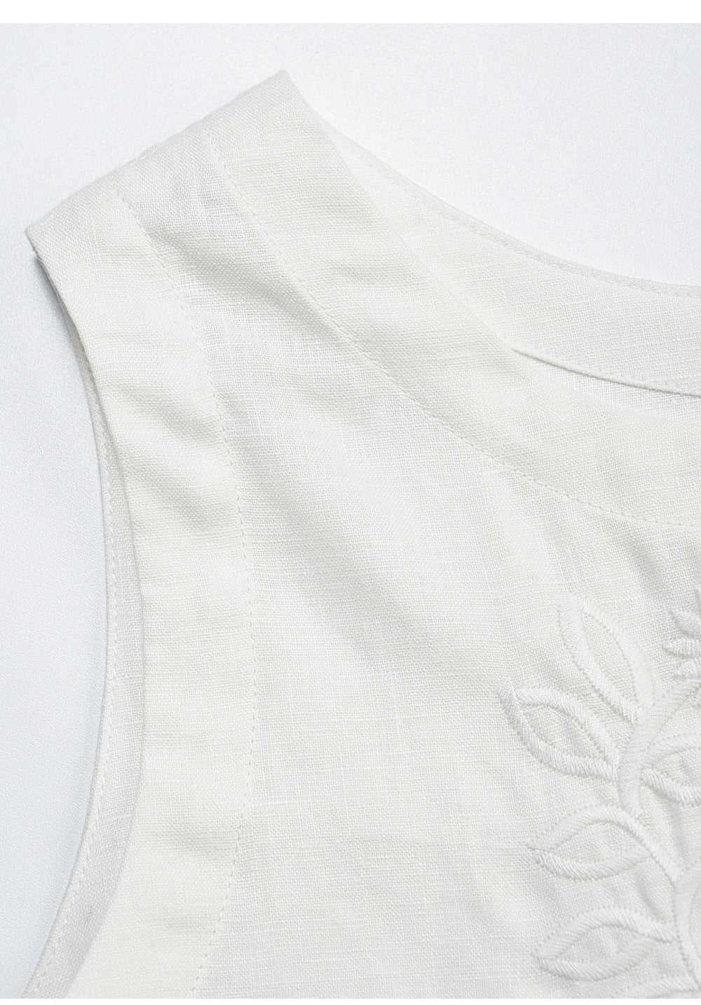 100% Linen Vest – Embroidered Sleeveless Top-5202001WSAK