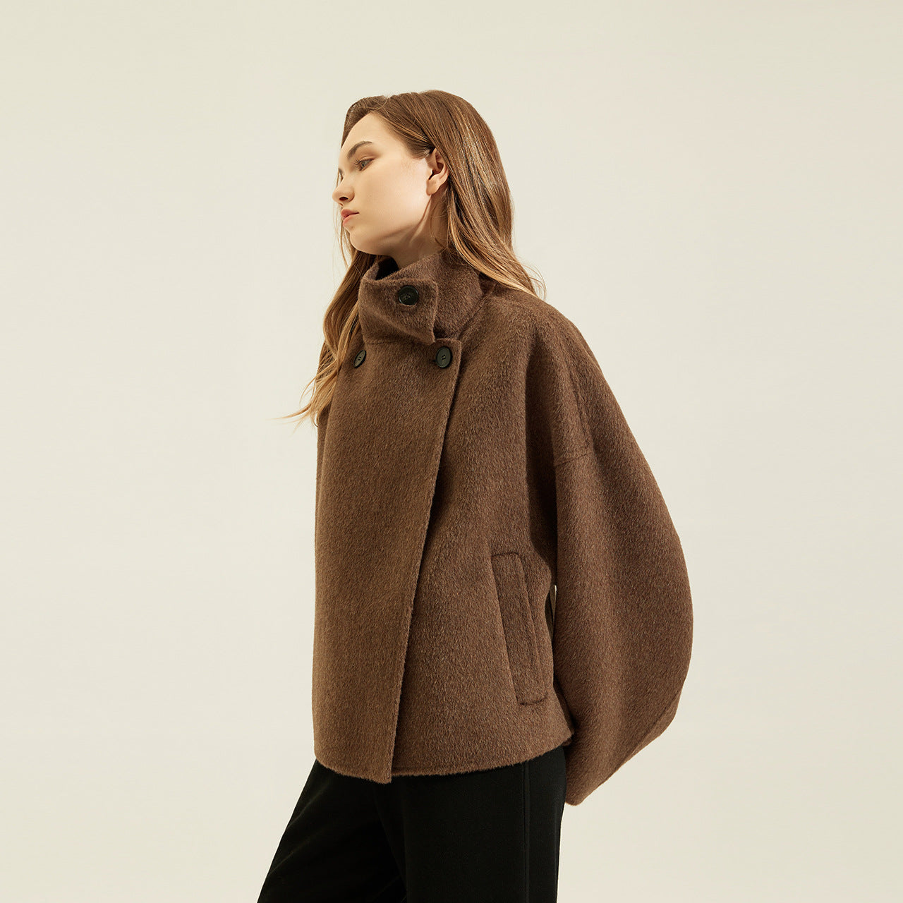 Women’s Double-Faced Wool-Blend Short Coat – Soft Rabbit Hair Blend Jacket