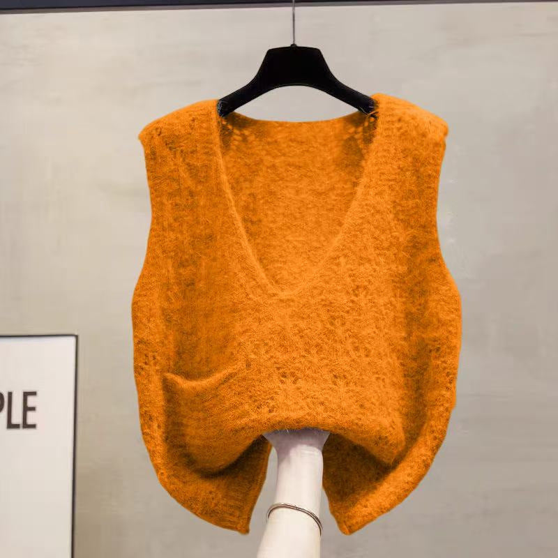 V-Neck Knit Sweater Vest-JD34814