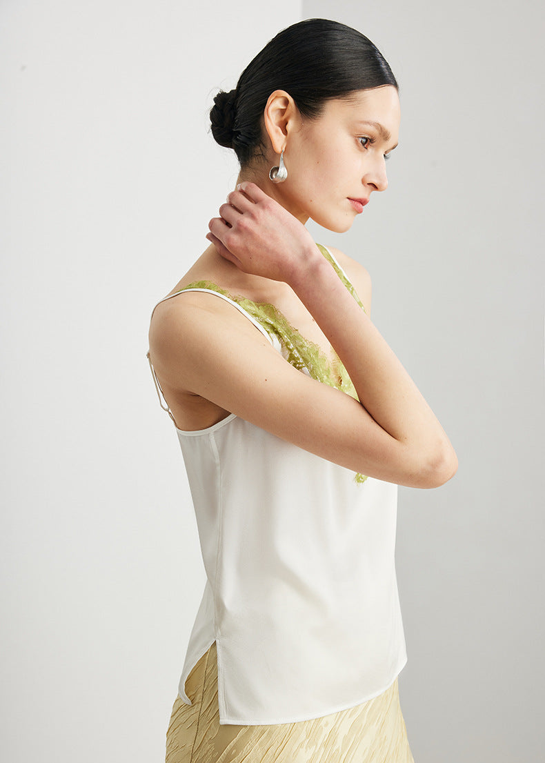 Mulberry Silk Lace Camisole | Elegant V-Neck Silk Top for Women