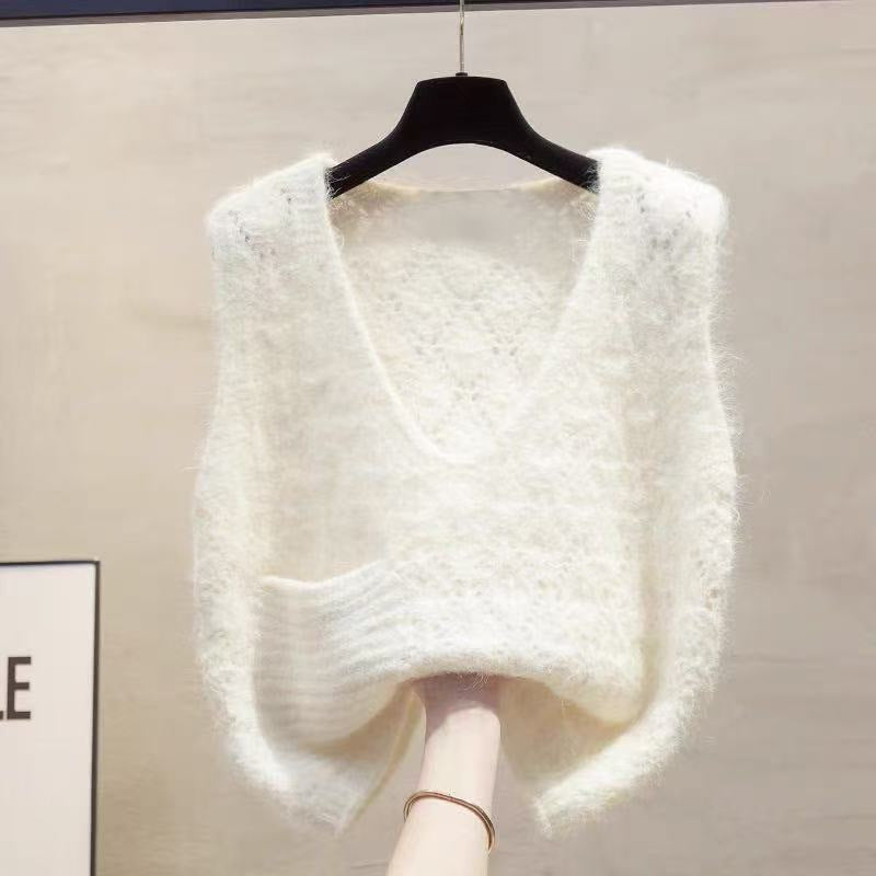 V-Neck Knit Sweater Vest-JD34814