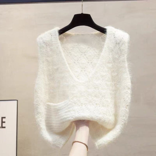 V-Neck Knit Sweater Vest-JD34814