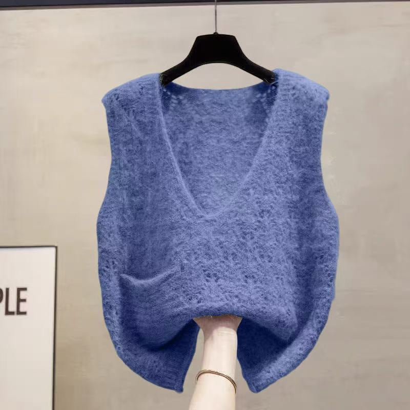 V-Neck Knit Sweater Vest-JD34814
