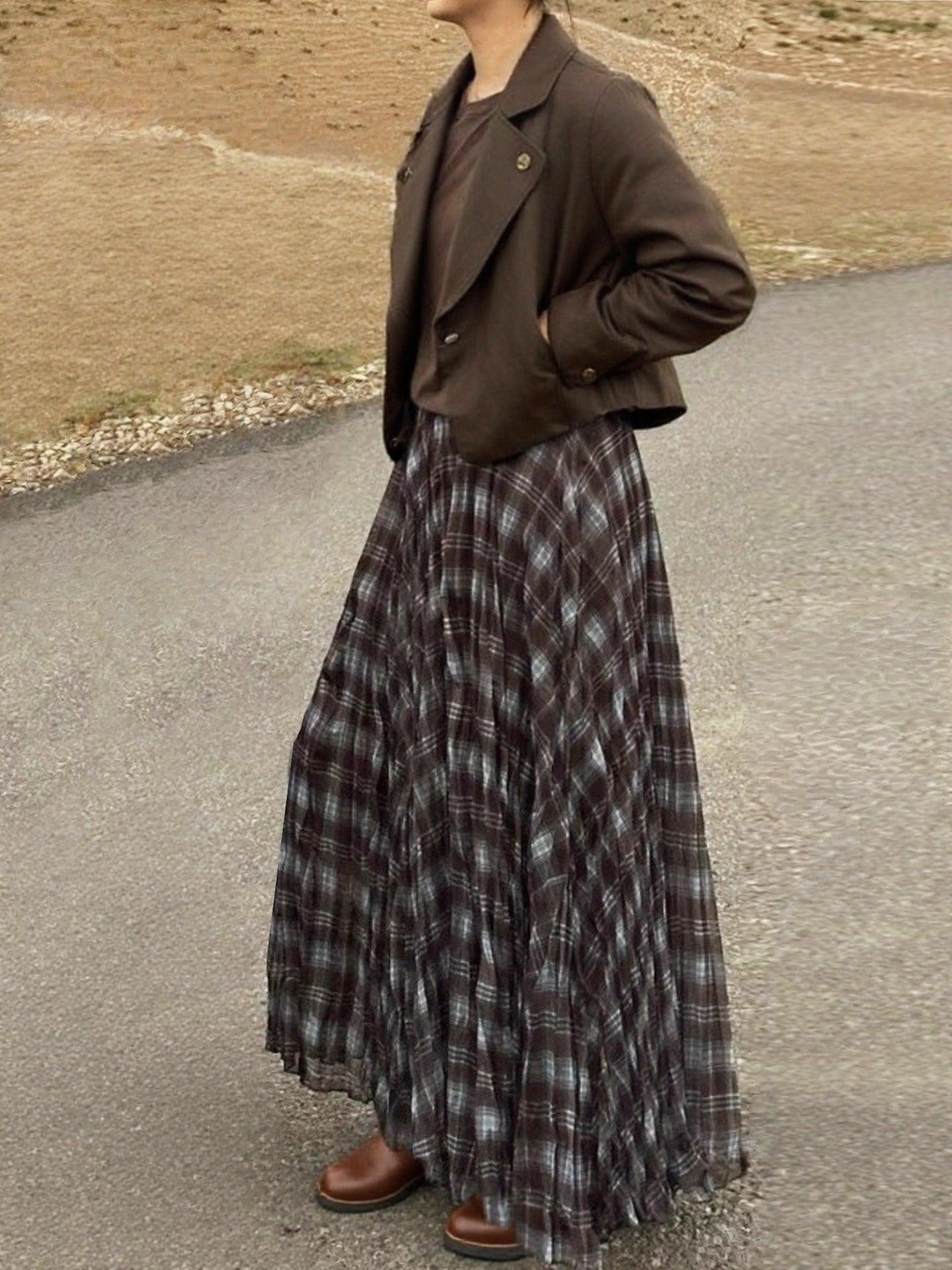 Plaid Mesh Layered Midi Skirt