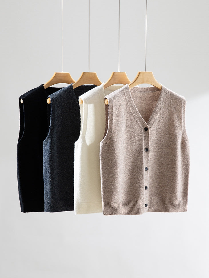 100% Merino Wool Women’s Knit Vest – Soft Double-Layer Fine Wool, Lightweight & Warm
