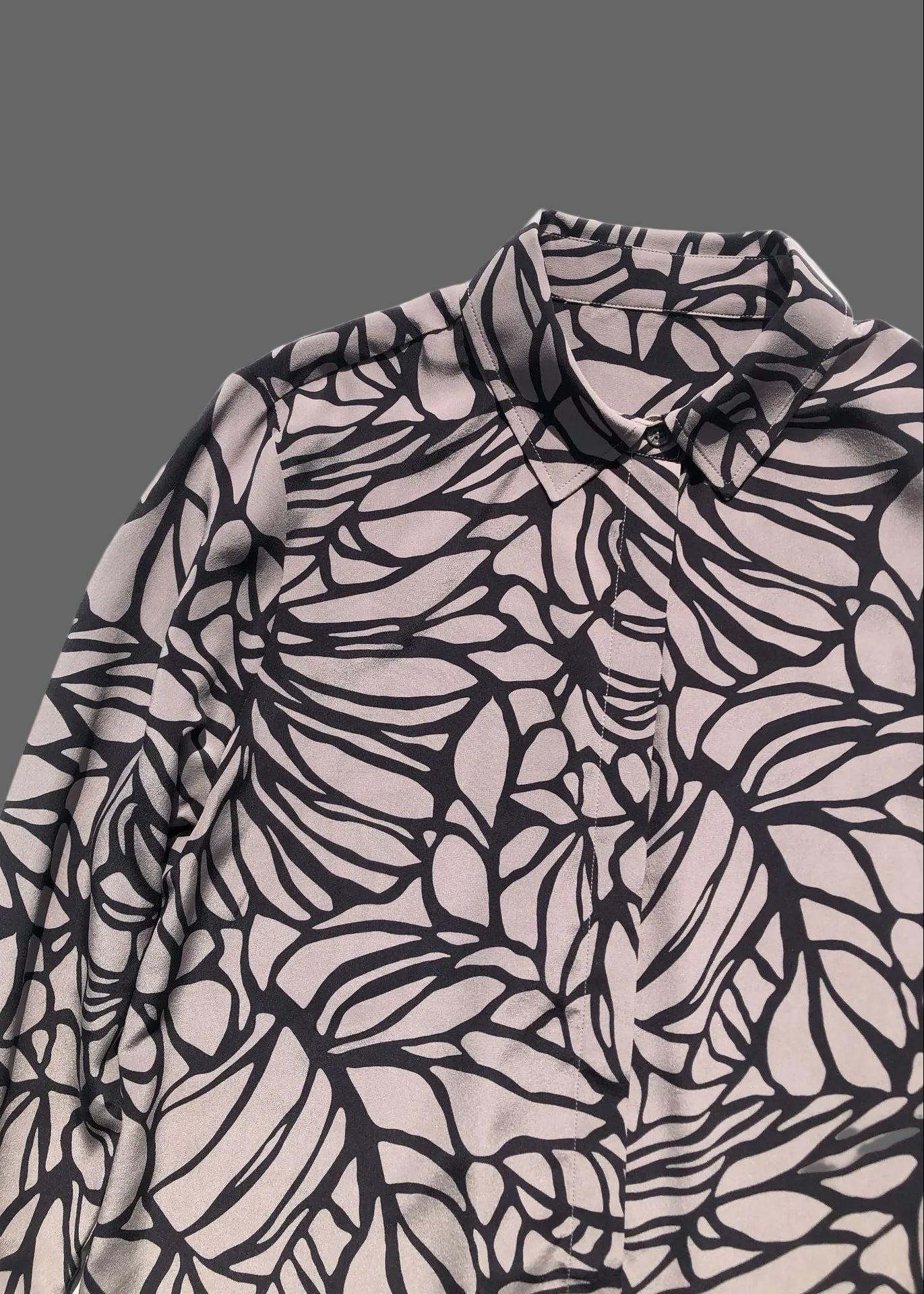 Sand-Washed Mulberry Silk Shirt with Hand-Drawn Woodgrain Print