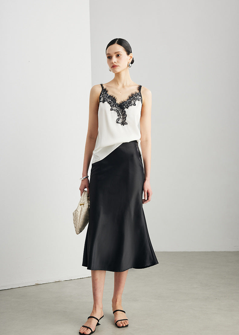 Mulberry Silk Lace Camisole | Elegant V-Neck Silk Top for Women