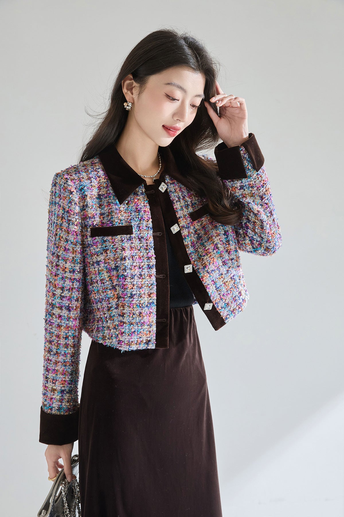 French-Style Multicolor Tweed Jacket | Elegant Women’s Blazer