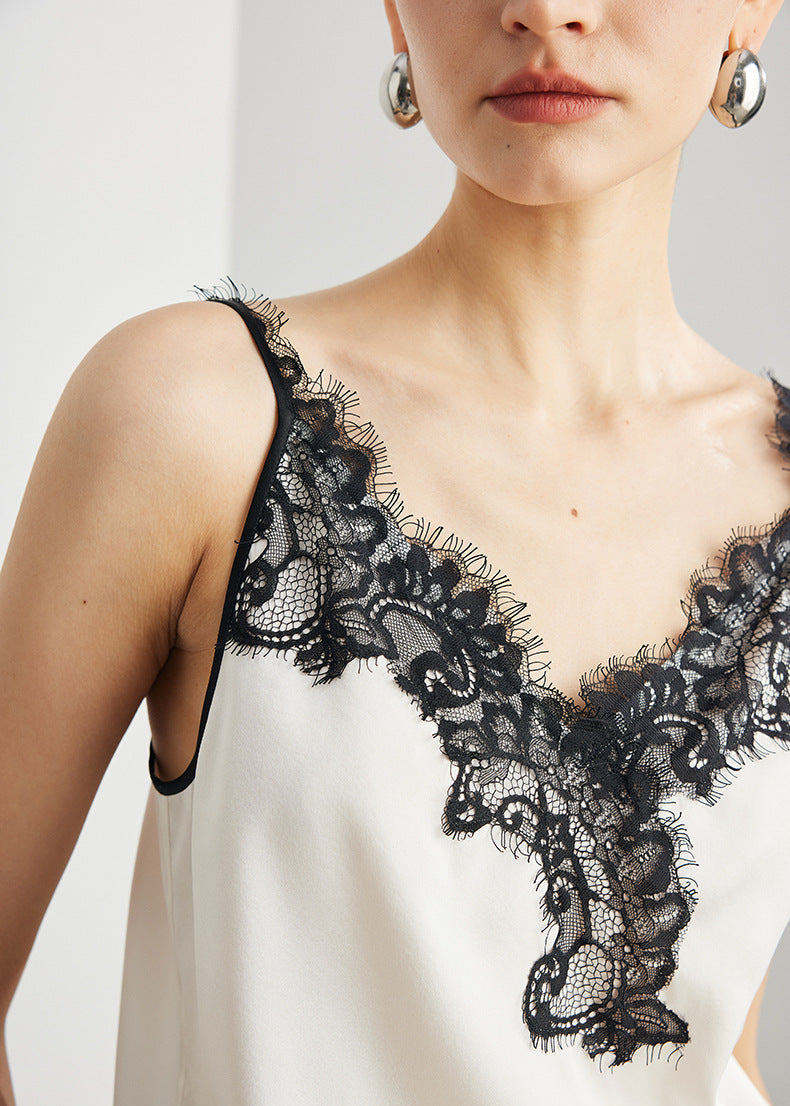 Mulberry Silk Lace Camisole | Elegant V-Neck Silk Top for Women
