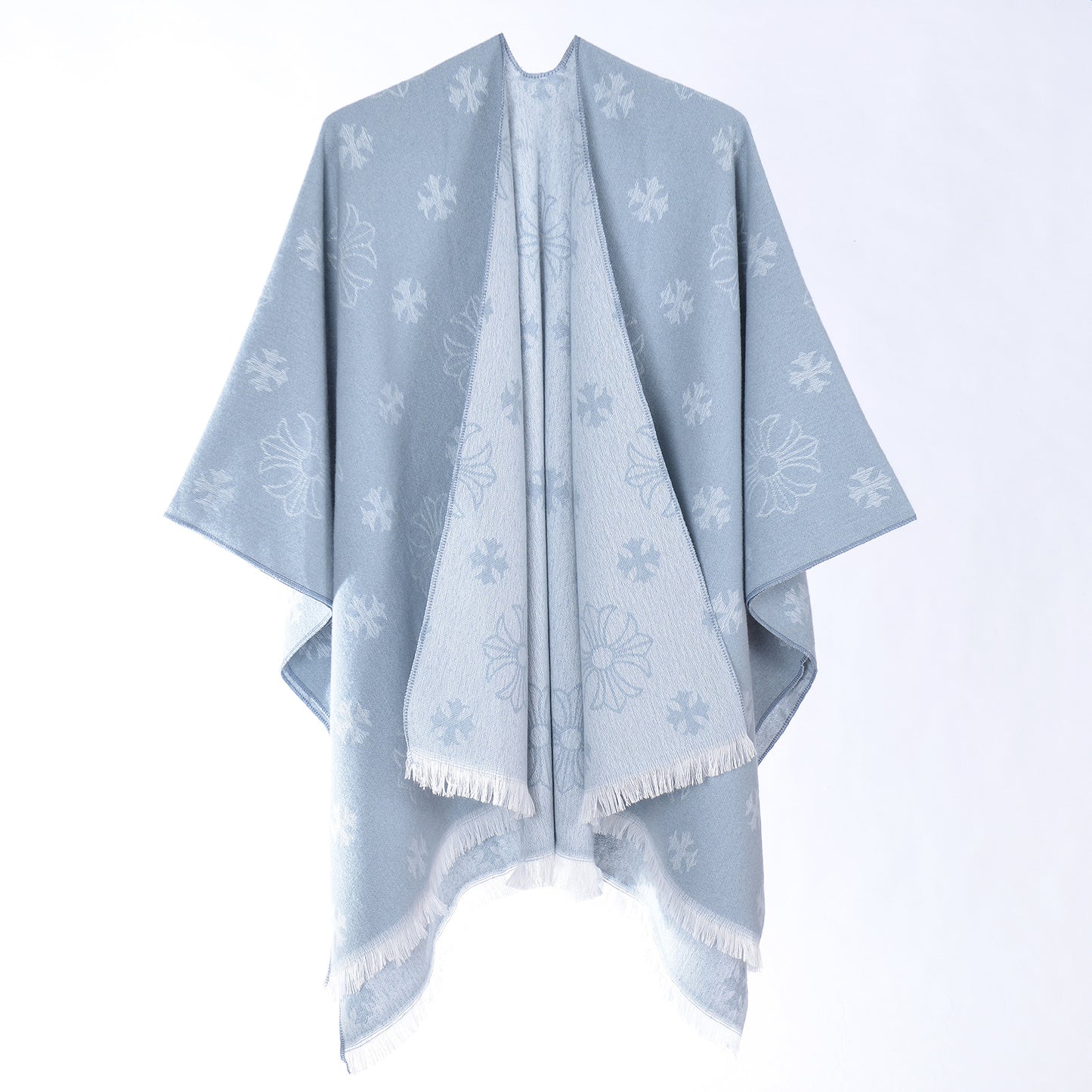 Cashmere-Feel Striped Poncho Shawl 2026031
