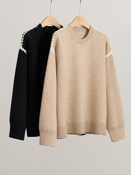 Women’s Wool-Blend Crewneck Sweater – Elegant Minimalist Style