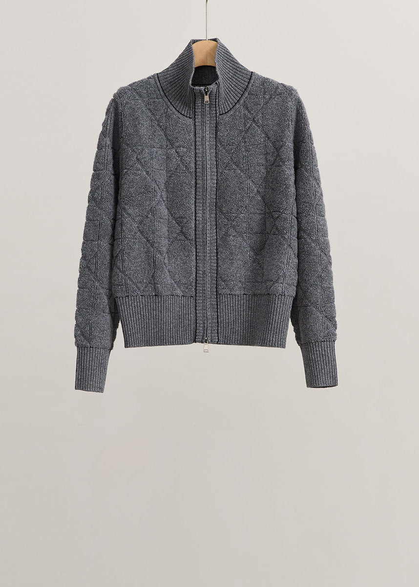 Wool Quilted Zipper Knit Coat