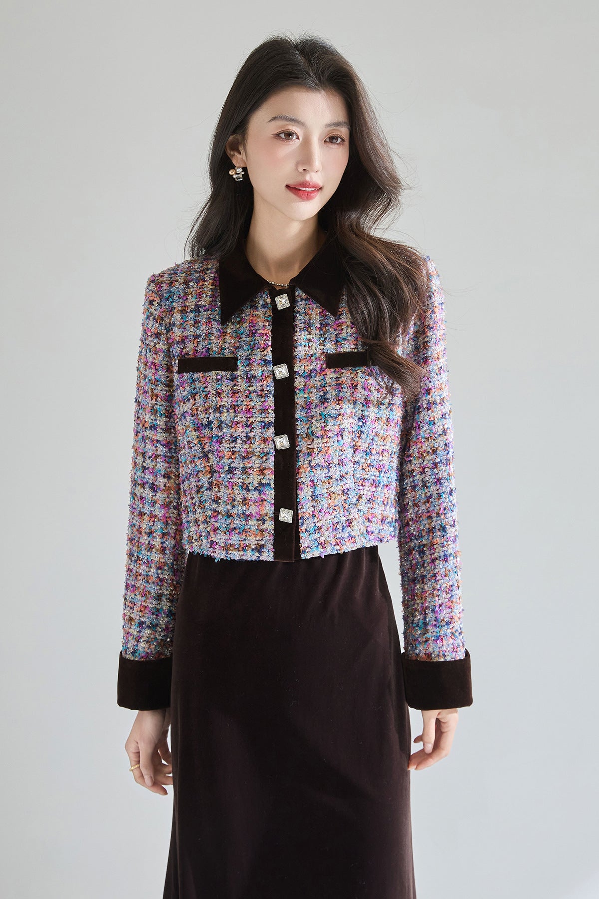 French-Style Multicolor Tweed Jacket | Elegant Women’s Blazer