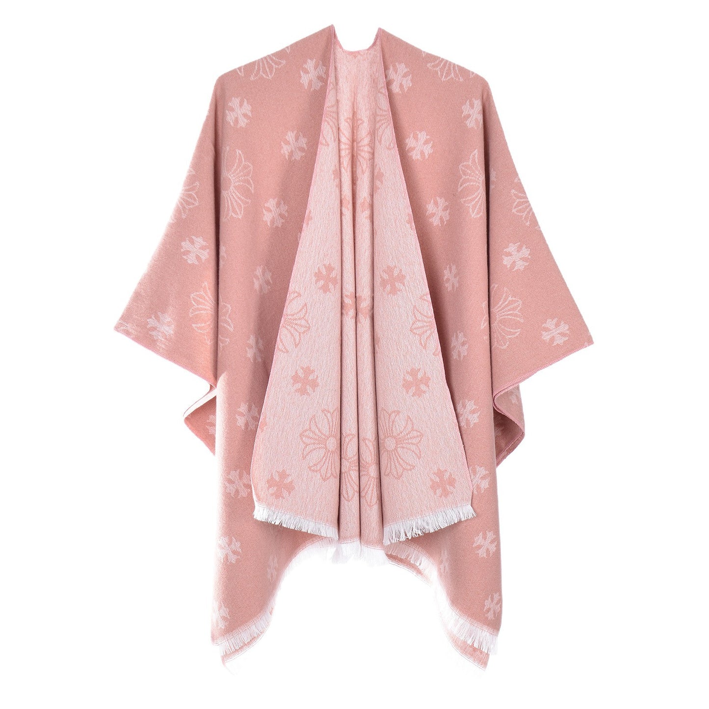 Cashmere-Feel Striped Poncho Shawl 2026031