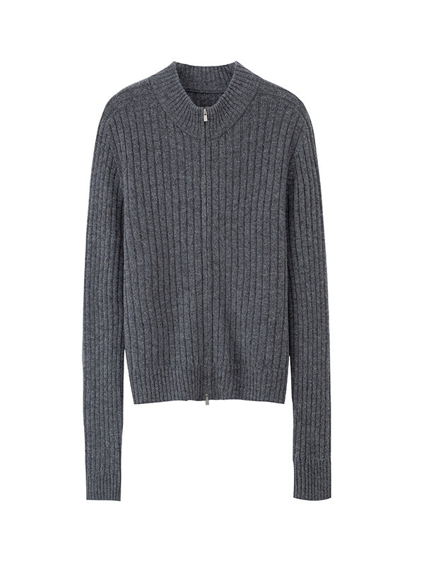 Women’s Wool Ribbed Zip Cardigan – Slim Fit