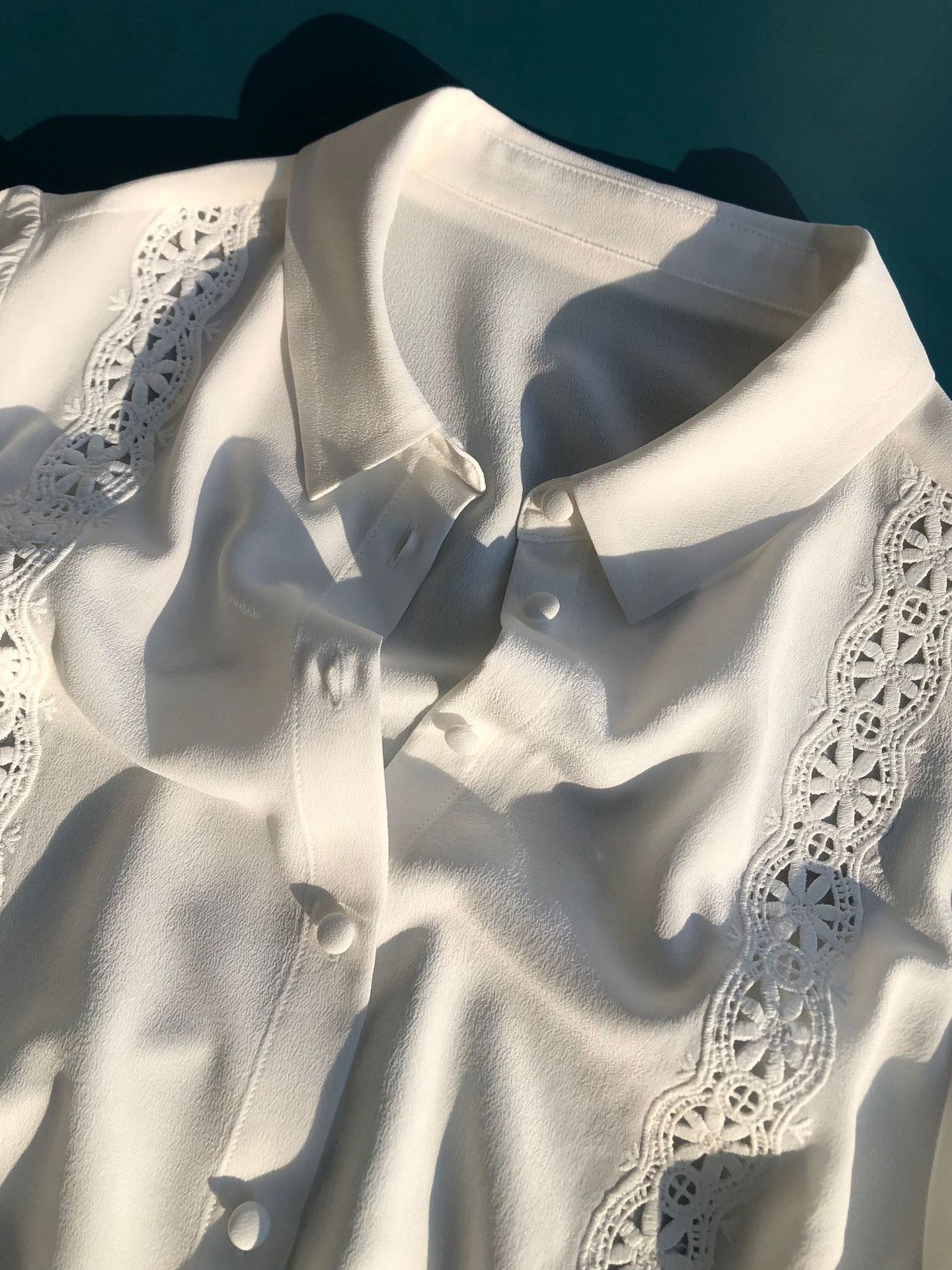 2025 New Relaxed Aesthetic Vintage Embroidered Lace Washed Silk Shirt - 100% Mulberry Silk Women's Blouse