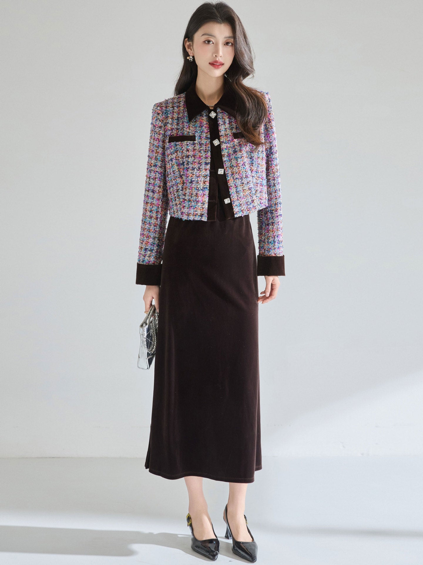 French-Style Multicolor Tweed Jacket | Elegant Women’s Blazer