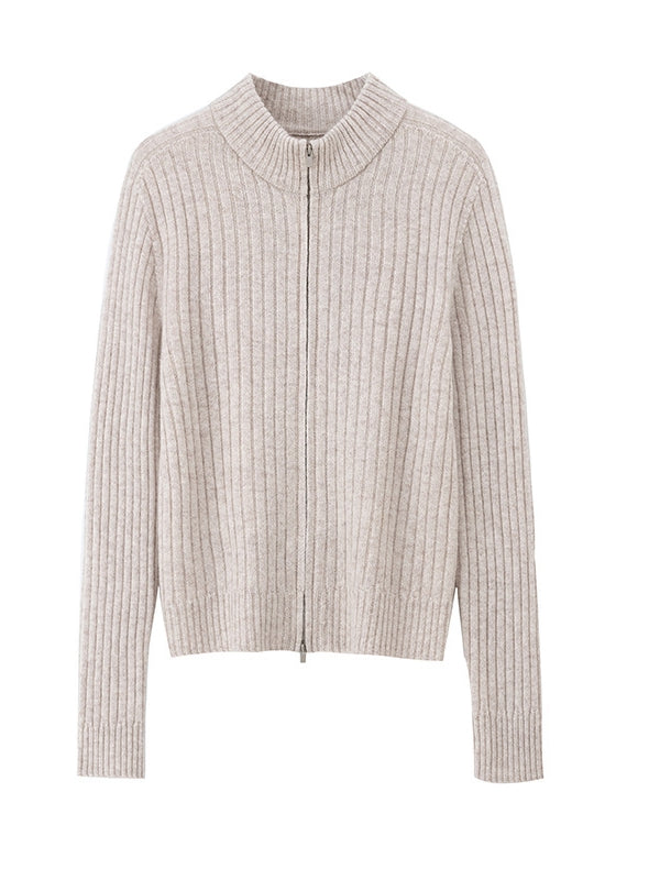 Women’s Wool Ribbed Zip Cardigan – Slim Fit