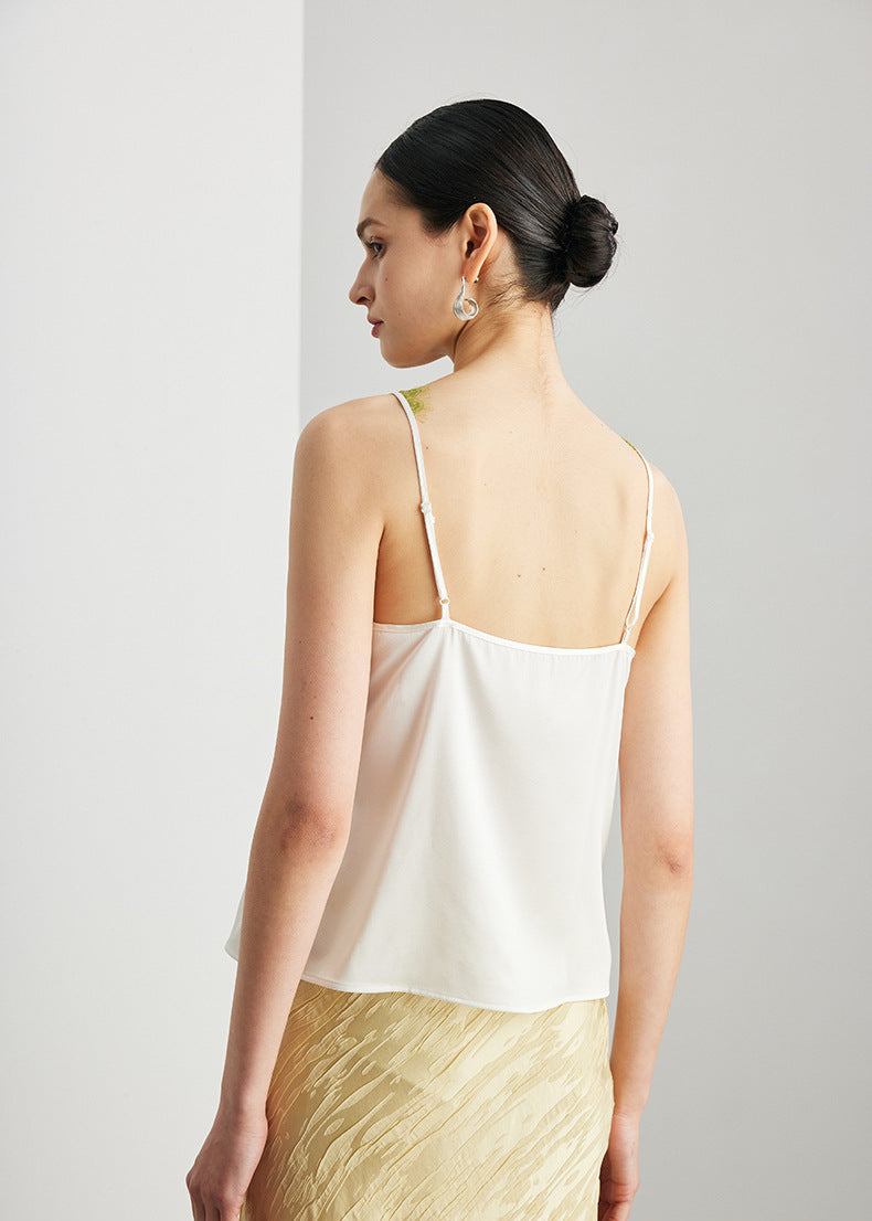 Mulberry Silk Lace Camisole | Elegant V-Neck Silk Top for Women