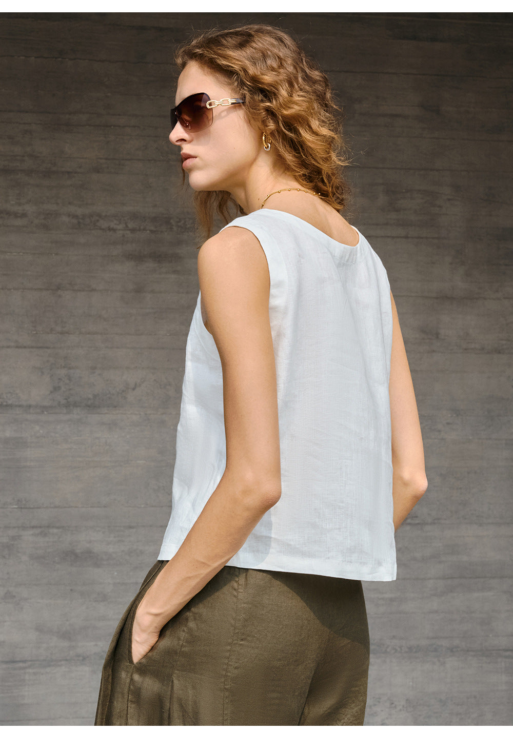 100% Linen Vest – Embroidered Sleeveless Top-5202001WSAK