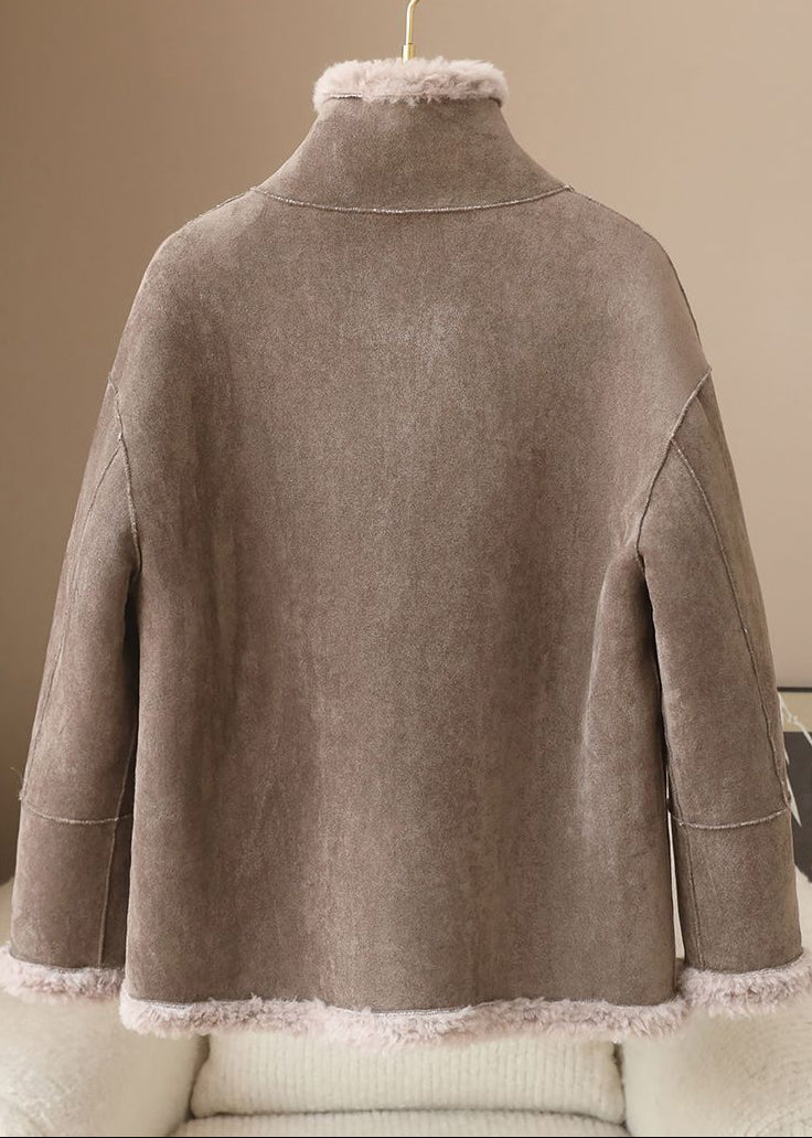 Reversible Genuine Shearling Coat – 100% Wool Stand Collar Jacket