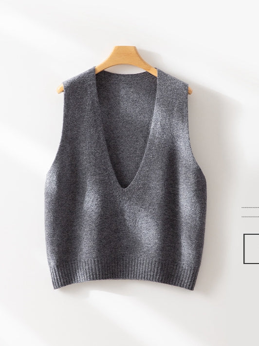 Women's V-Neck Layering Vest – 100% Wool Knit