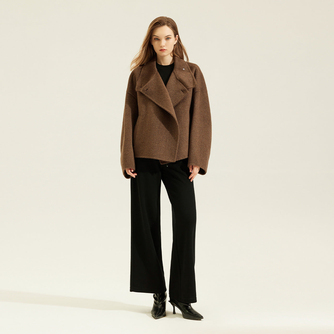 Women’s Double-Faced Wool-Blend Short Coat – Soft Rabbit Hair Blend Jacket