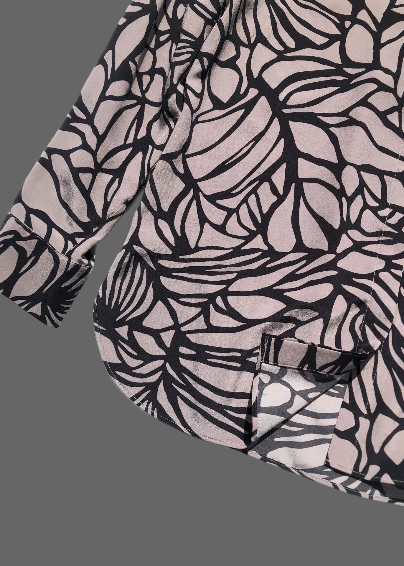 Sand-Washed Mulberry Silk Shirt with Hand-Drawn Woodgrain Print